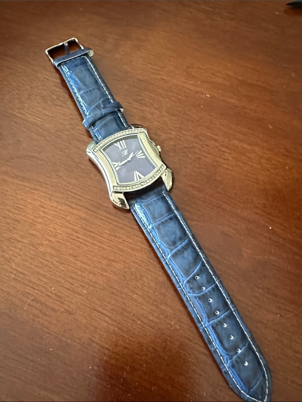 NWOT Brighton Women’s Blue Leather croc Dress Watch with Crystal Accents - Picture 2 of 6